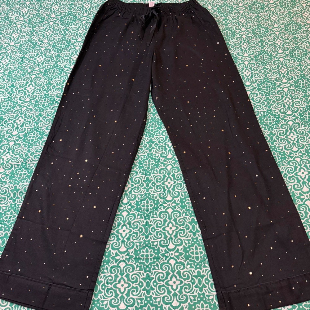 Victorias Secret Pajama Set Small Black Gold Star Celestial Button Top Pants NEW - Picture 6 of 10